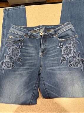 INC International Concepts Blue Embroidered Skinny Jeans